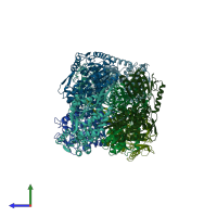 PDB entry 4qyj coloured by chain, side view.
