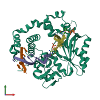 PDB entry 4qza coloured by chain, front view.