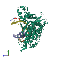 PDB entry 4qza coloured by chain, side view.