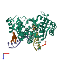 PDB entry 4qza coloured by chain, top view.