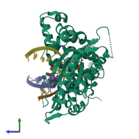 PDB entry 4qzc coloured by chain, side view.