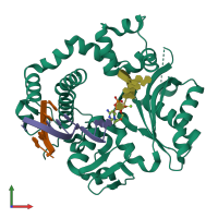PDB entry 4qze coloured by chain, front view.