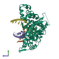 PDB entry 4qze coloured by chain, side view.