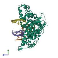 PDB entry 4qzf coloured by chain, side view.
