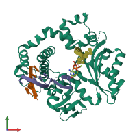 PDB entry 4qzh coloured by chain, front view.