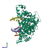 PDB entry 4qzh coloured by chain, side view.