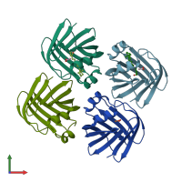 PDB entry 4qzt coloured by chain, front view.