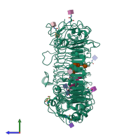 PDB entry 4r0a coloured by chain, side view.