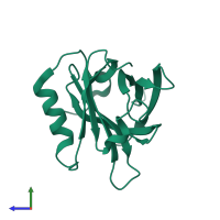PDB entry 4r0b coloured by chain, side view.