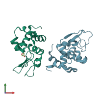 PDB entry 4r0f coloured by chain, front view.