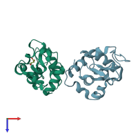 PDB entry 4r0f coloured by chain, top view.
