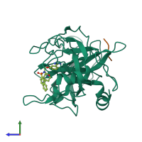 PDB entry 4r0i coloured by chain, side view.