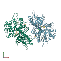 PDB entry 4r0v coloured by chain, front view.