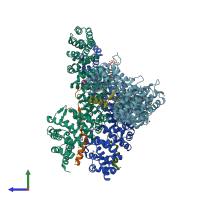 PDB entry 4r11 coloured by chain, side view.