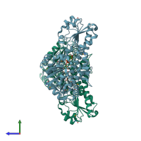 PDB entry 4r16 coloured by chain, side view.