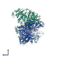 PDB entry 4r1r coloured by chain, side view.