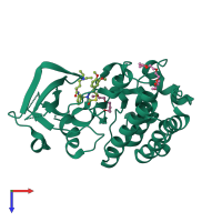 Monomeric assembly 1 of PDB entry 4r1y coloured by chemically distinct molecules, top view.