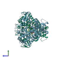 PDB entry 4r1z coloured by chain, side view.