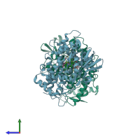 PDB entry 4r21 coloured by chain, side view.