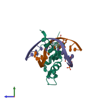 PDB entry 4r2c coloured by chain, side view.