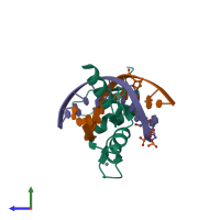 PDB entry 4r2p coloured by chain, side view.