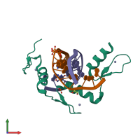 PDB entry 4r2q coloured by chain, front view.