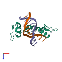 PDB entry 4r2q coloured by chain, top view.