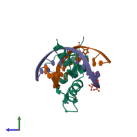 PDB entry 4r2r coloured by chain, side view.