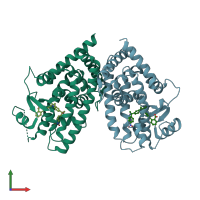 PDB entry 4r2u coloured by chain, front view.