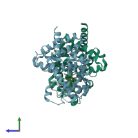 PDB entry 4r2u coloured by chain, side view.