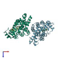 PDB entry 4r2u coloured by chain, top view.