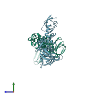 PDB entry 4r3d coloured by chain, side view.