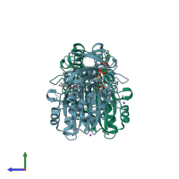 PDB entry 4r3n coloured by chain, side view.