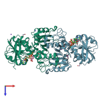 PDB entry 4r3n coloured by chain, top view.