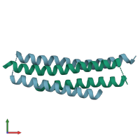 PDB entry 4r3q coloured by chain, front view.