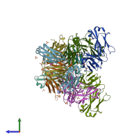 PDB entry 4r4b coloured by chain, side view.