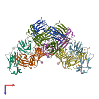 PDB entry 4r4b coloured by chain, top view.