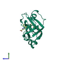 PDB entry 4r4o coloured by chain, side view.