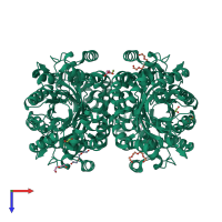 Homo tetrameric assembly 1 of PDB entry 4r53 coloured by chemically distinct molecules, top view.