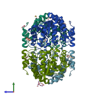 PDB entry 4r53 coloured by chain, side view.