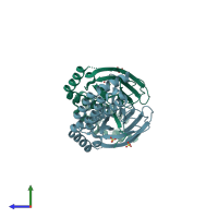 PDB entry 4r5k coloured by chain, side view.