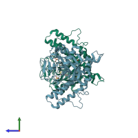 PDB entry 4r5w coloured by chain, side view.
