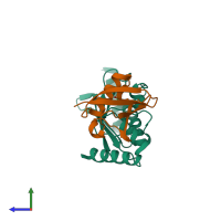 PDB entry 4r62 coloured by chain, side view.