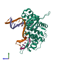 PDB entry 4r63 coloured by chain, side view.