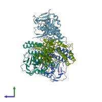 PDB entry 4r6e coloured by chain, side view.