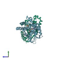 PDB entry 4r6x coloured by chain, side view.