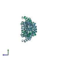 PDB entry 4r77 coloured by chain, side view.