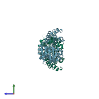 PDB entry 4r7b coloured by chain, side view.
