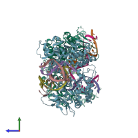 PDB entry 4r89 coloured by chain, side view.