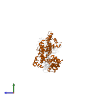 Calmodulin-1 in PDB entry 4r8g, assembly 1, side view.